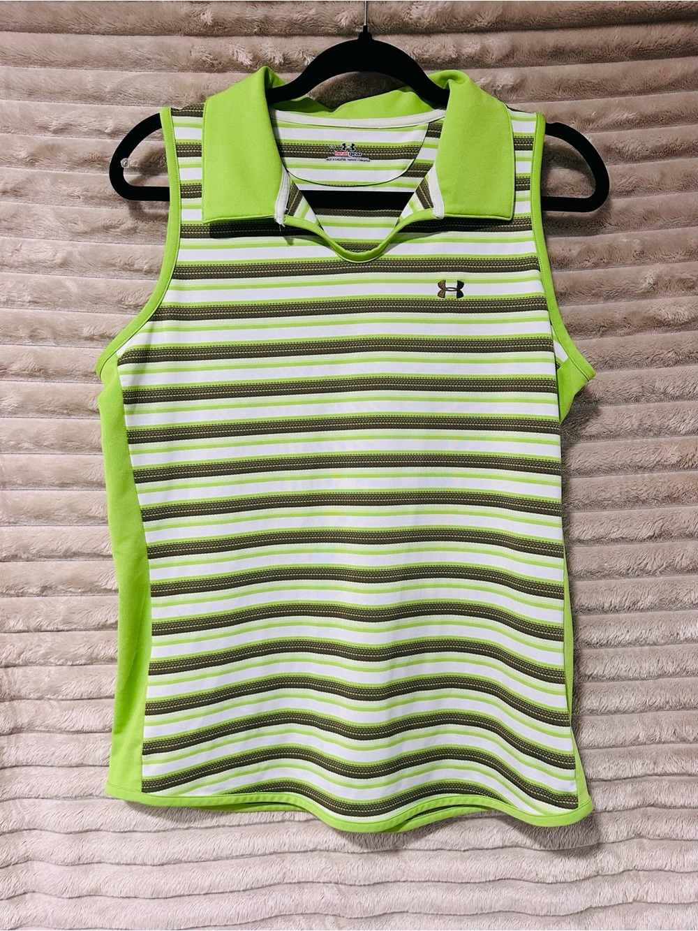 Bright Green Striped Sleeveless Polo Tank - hear gear golf top